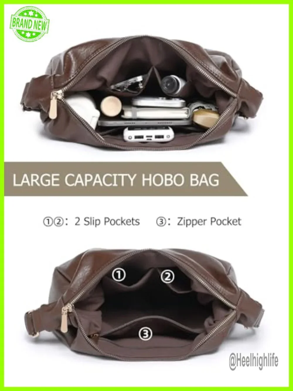 Vegan Leather Slouchy Hobo Bag with Mini Purse Crossbody Shoulder Tote